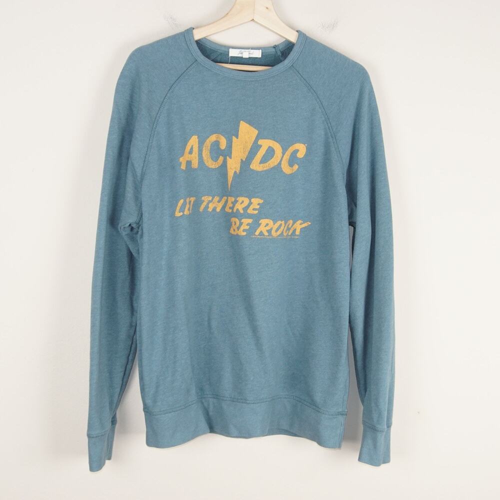 Junk Food AC/DC Let There Be Rock Blue Green Pullover Terry Sweatshirt Unisex L